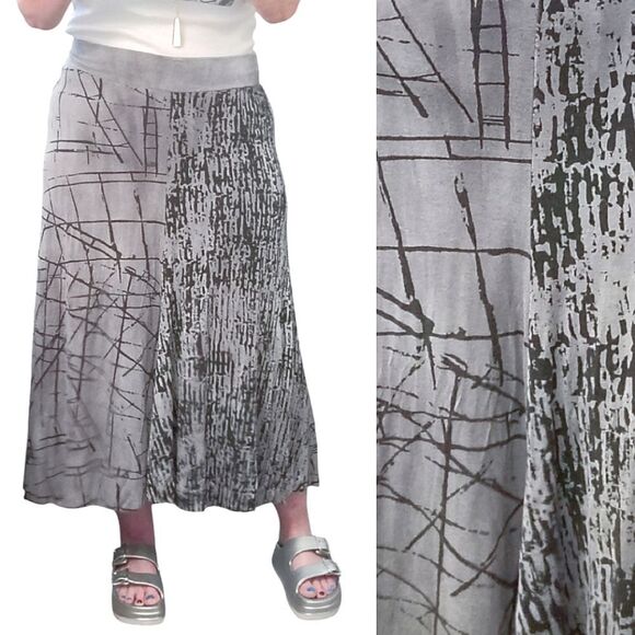 VTG Y2K Grey Black Abstract Print High Low Grunge Fairycore Midi Skirt Large - Picture 1 of 10